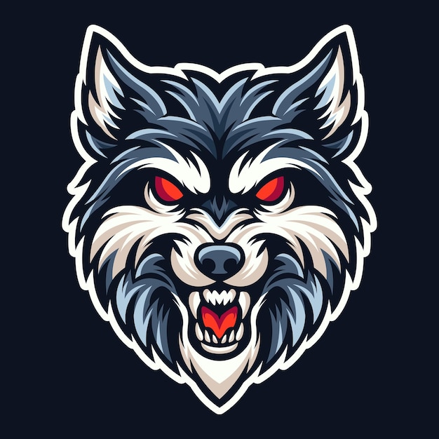 Vector logotipo de la mascota de la cara enojada de la cabeza del lobo