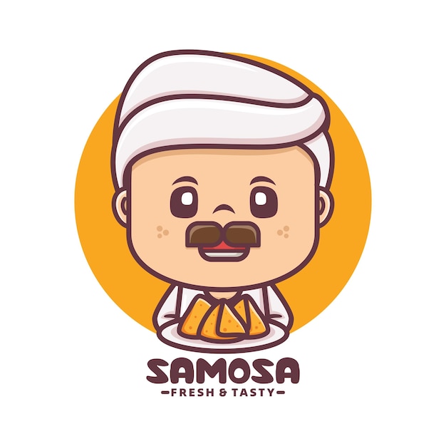Logotipo de la mascota del chef árabe con samosa