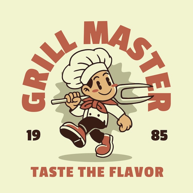 Logotipo de la mascota del chef de dibujos animados en estilo retro vintage