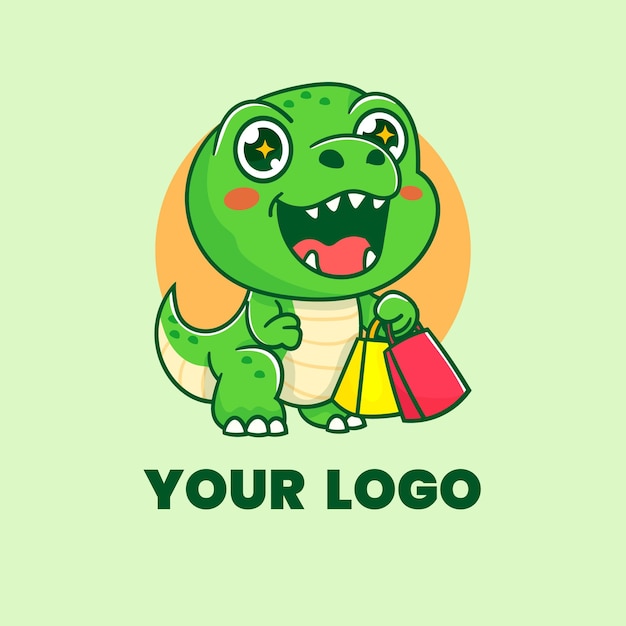 Logotipo de la mascota de las compras de dinosaurios de dibujos animados