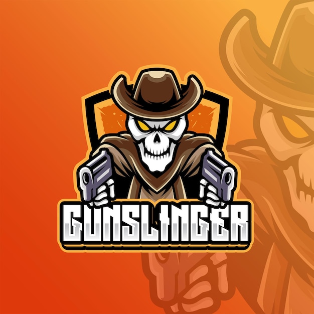 Logotipo De La Mascota Del Cráneo Del Pistolero Miembro premium Plantillas