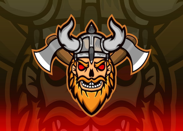 Vector logotipo de la mascota de cráneo vikingo