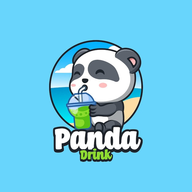 Vector logotipo de la mascota creativa linda de panda drink