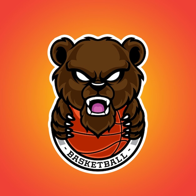 Vector logotipo de la mascota del deporte de baloncesto del oso