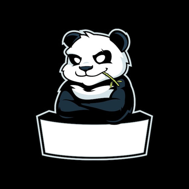 Logotipo de mascota deportiva panda con plantilla de banner en blanco