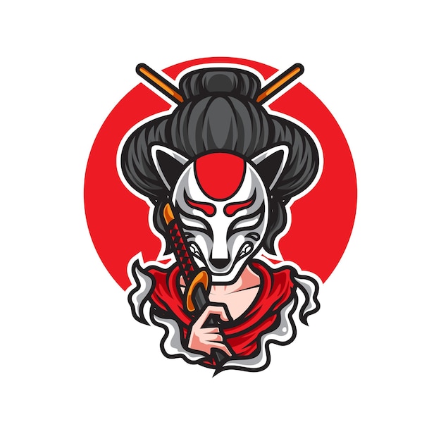 LOGOTIPO DE LA MASCOTA DEPORTIVA SAMURAI DE KITSUNE