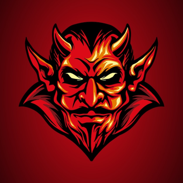 Vector logotipo de la mascota del diablo rojo cabeza dibujada a mano