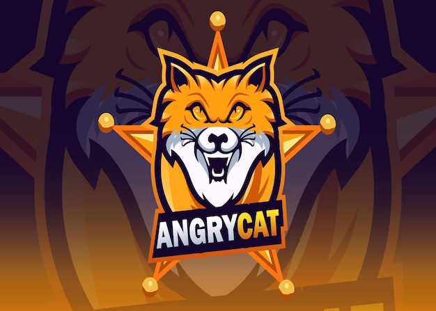 Vector logotipo de la mascota de dibujos animados angry cat