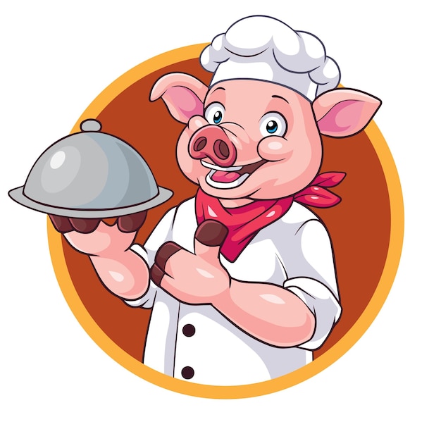 Logotipo de mascota de dibujos animados de chef de cerdo