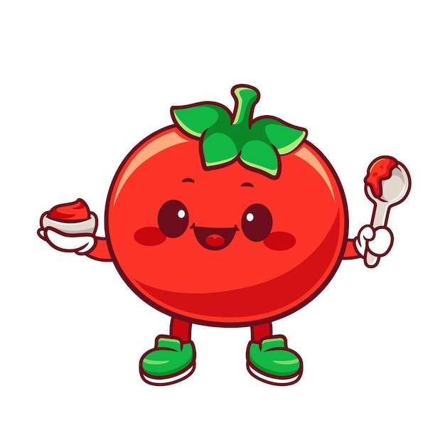 Logotipo de la mascota de dibujos animados del chef de tomate para el logotipo de la salsa de tomate