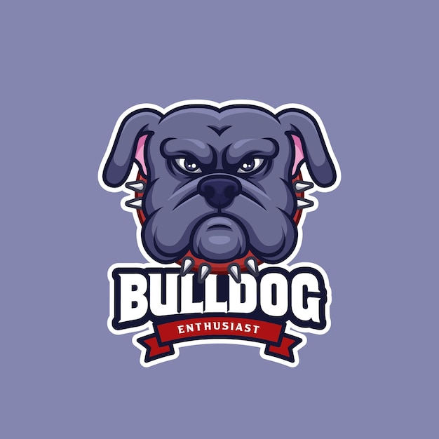 Logotipo de mascota de dibujos animados creativo entusiasta de bulldog