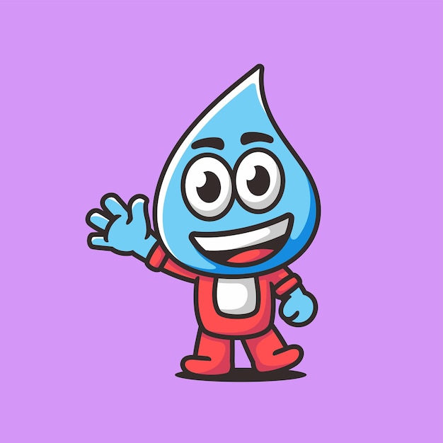 Logotipo de mascota de dibujos animados de gota de agua, estilo de diseño plano