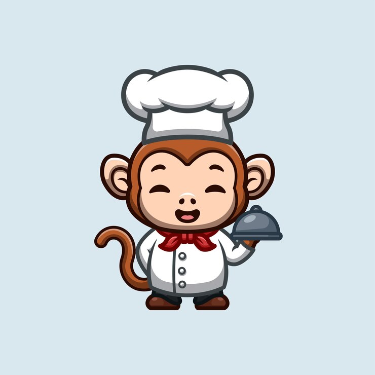 Vector logotipo de mascota de dibujos animados kawaii creativo lindo chef mono