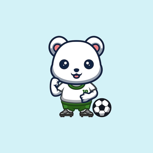 Logotipo de mascota de dibujos animados kawaii creativo lindo de fútbol de oso polar