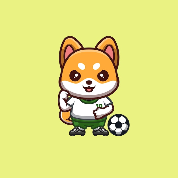 Vector logotipo de mascota de dibujos animados kawaii creativo lindo de fútbol de shiba inu