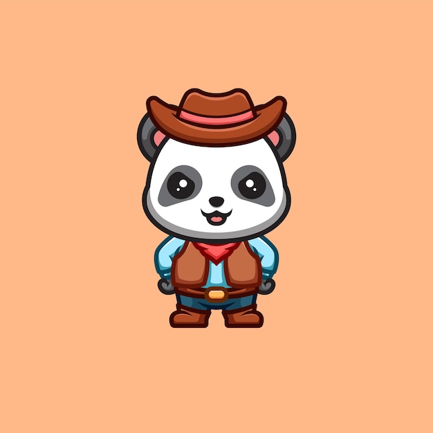 Logotipo de mascota de dibujos animados Kawaii creativo lindo vaquero Panda