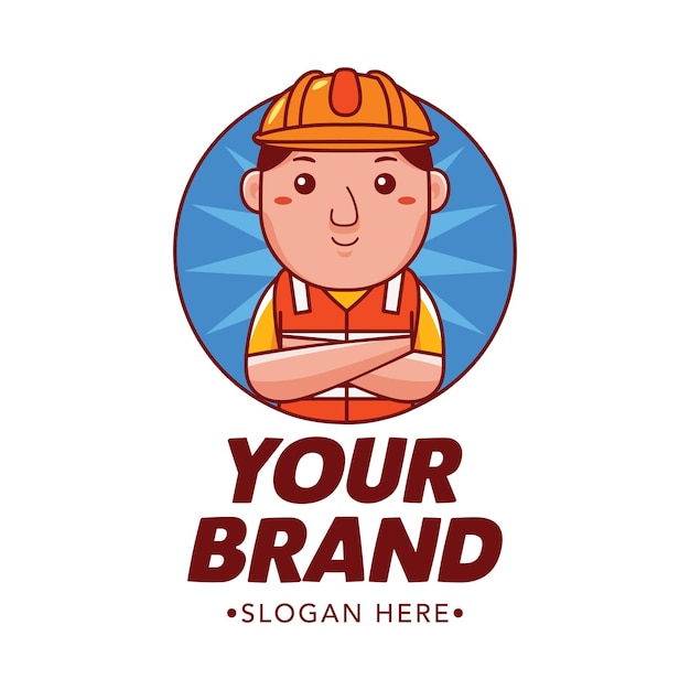 Logotipo de mascota de dibujos animados lindo constructor