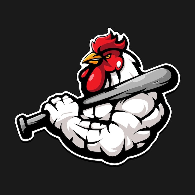 Vector logotipo de mascota de dibujos animados de pollo gallo béisbol