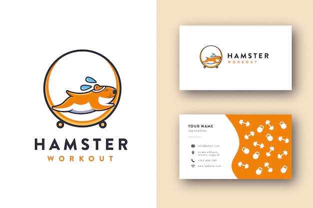 Logotipo de mascota de entrenamiento de hámster y tarjeta de visita