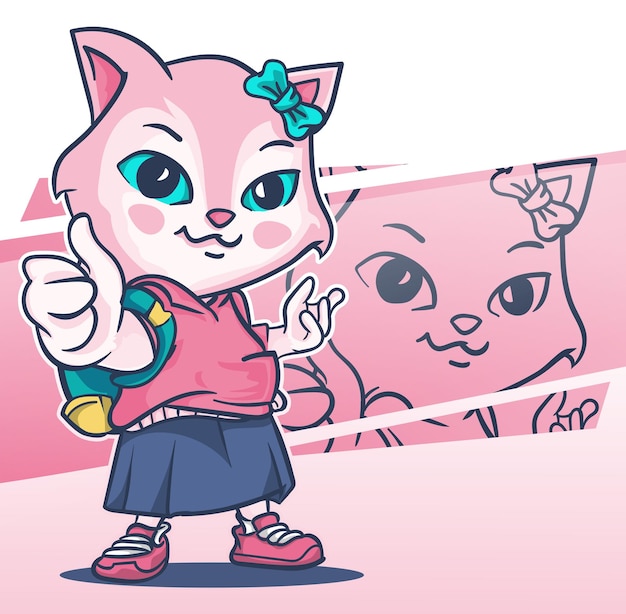 Vector logotipo de la mascota de la escuela del gatito del gato del vector niños de la mascota linda