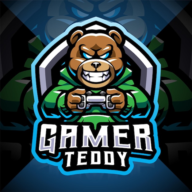 Logotipo de la mascota de esport del jugador del oso de peluche