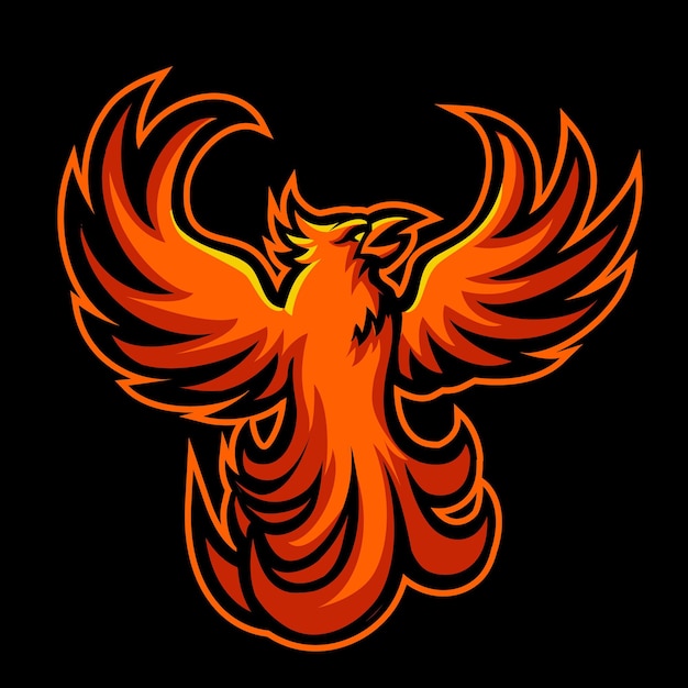 Logotipo de mascota de esport de Phoenix rojo aislado en fondo rojo oscuro