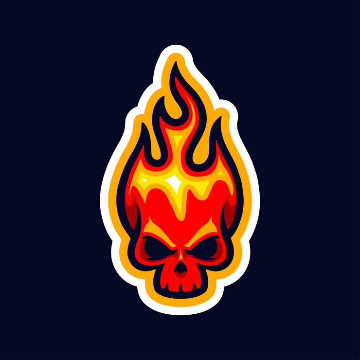 Logotipo de la mascota del fuego del cráneo Logotipo de jugador deportivo y serpentina de Esport Logotipo de la mascota solo de la cabeza