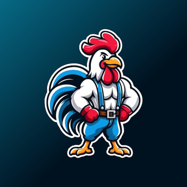 El logotipo de la mascota del gallo, el icono del vector de dibujos animados, el ícono de la ilustración, el plano aislado.
