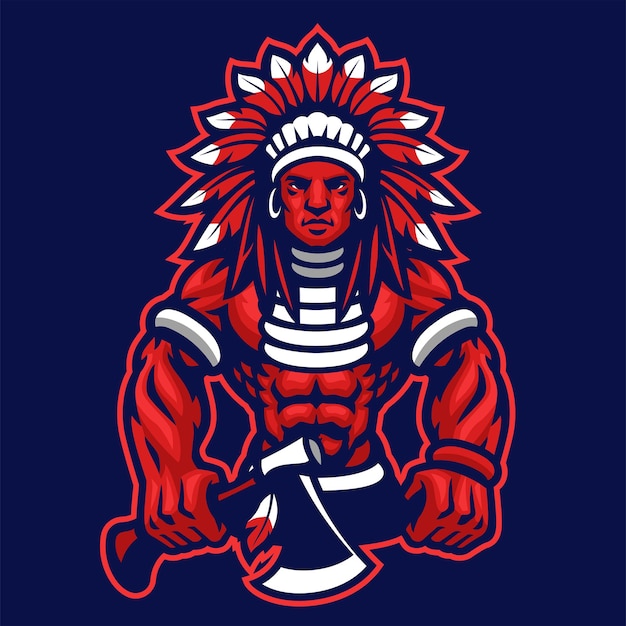 Logotipo de la mascota del guerrero jefe indio