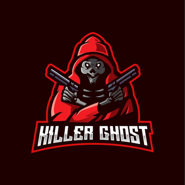 Logotipo de la mascota de killer ghost e-sport. fantasma con una pistola