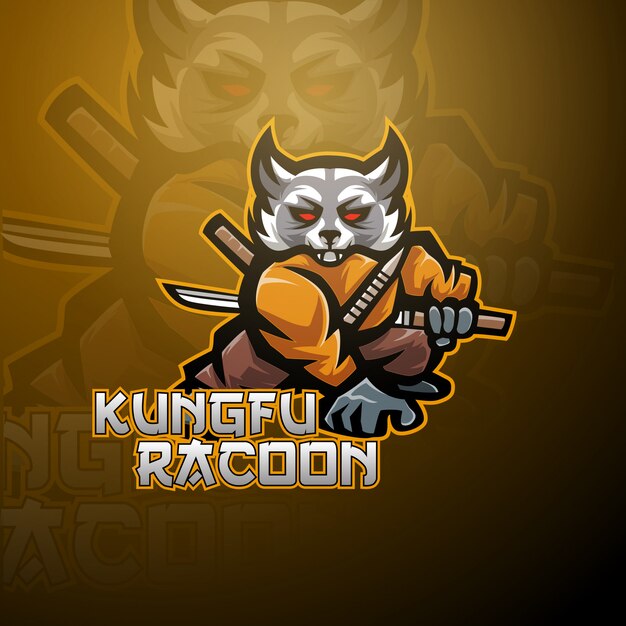 Logotipo de la mascota de kungfu raccoon esport