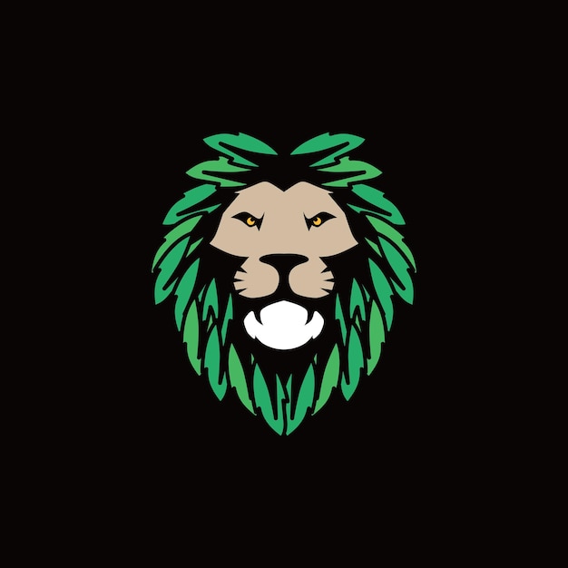 Vector logotipo de mascota de león con hojaslogotipo de animal de león