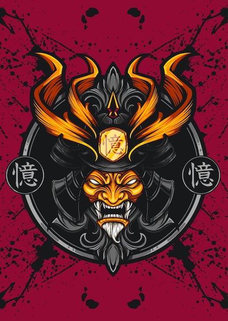Logotipo de mascota de máscara de demonio oni de cabeza samurai