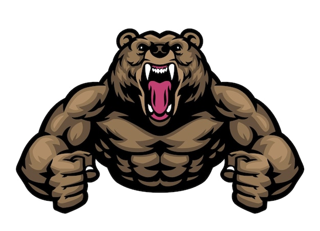 Logotipo de la mascota del oso pardo musculoso grande