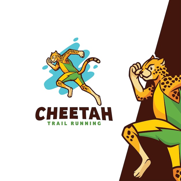 Logotipo de la mascota del personaje cheetah trail running adecuado para running team