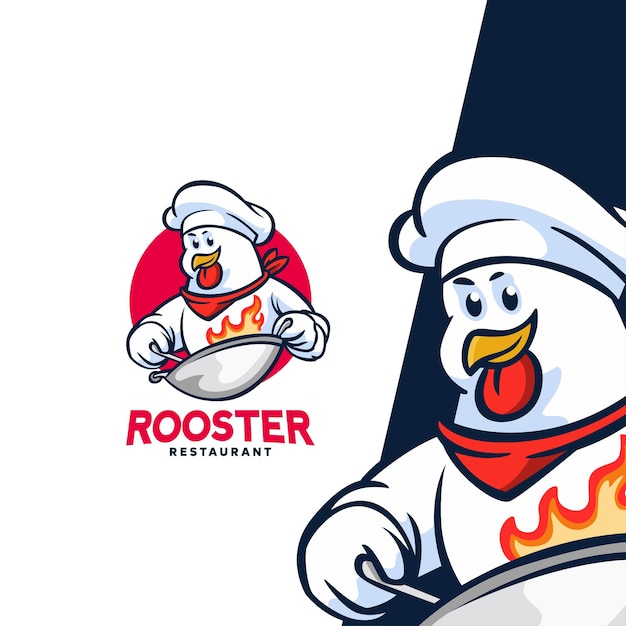 Logotipo de mascota de personaje de restaurante de gallo adecuado para restaurante