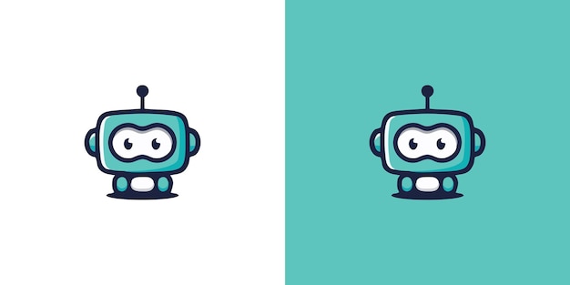 Logotipo de mascota de personaje de robot de dibujos animados lindo Vector Premium