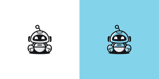 Logotipo de mascota de personaje de robot de dibujos animados lindo Vector Premium