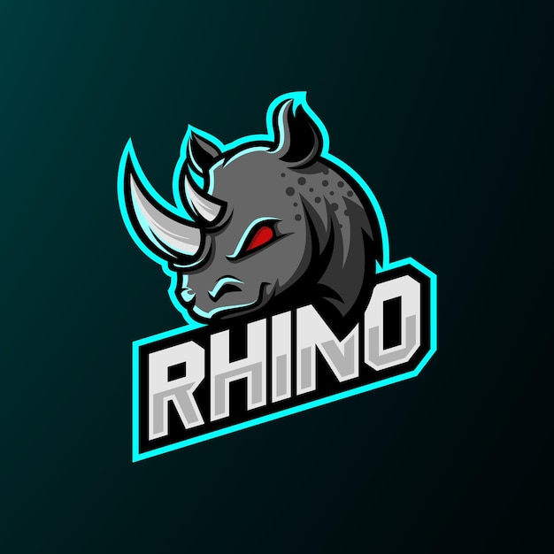 Logotipo de la mascota del rinoceronte con texto animales logotipo de las mascotas de los deportes electrónicos concepto de diseño de ilustración vectorial