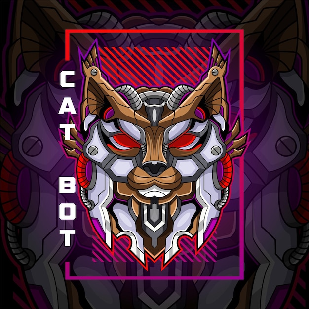 Logotipo de mascota robot cabeza de gato