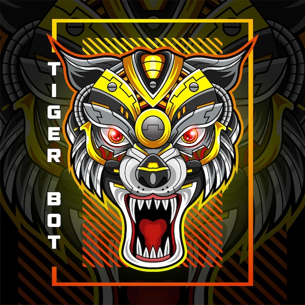 Logotipo de la mascota del robot cabeza de tigre