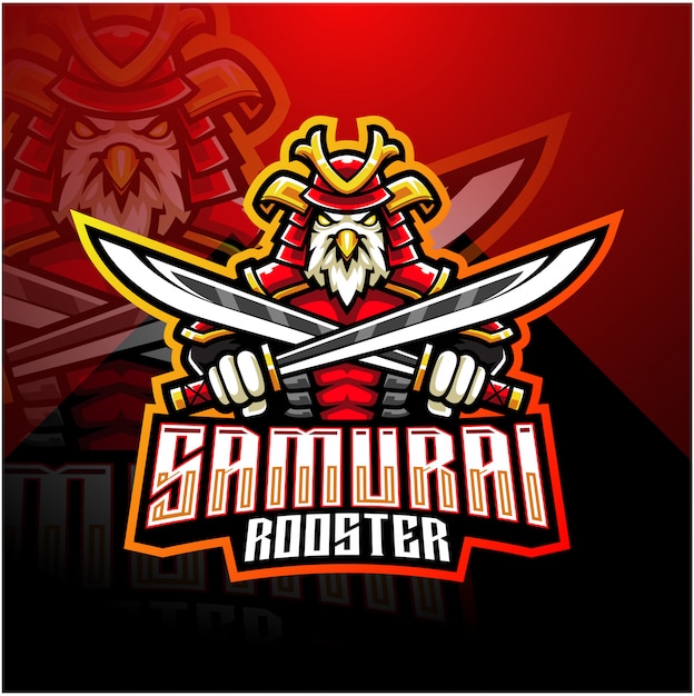 Logotipo de la mascota samurai rooster esport