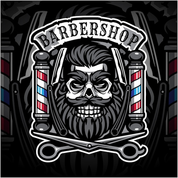 Logotipo de la mascota de skull babershop esport