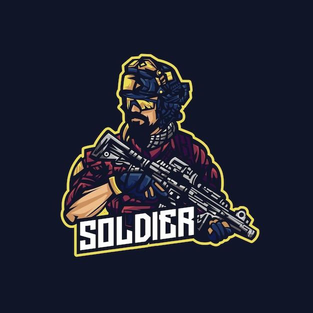 Vector logotipo de la mascota del soldado con arma