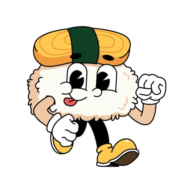 El logotipo de la mascota del sushi retro es el tamago sushi run