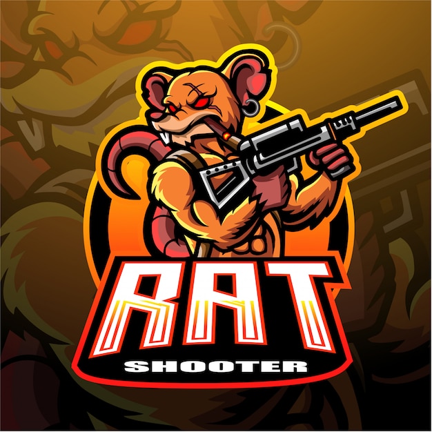 Vector logotipo de la mascota del tirador de ratas para el logotipo de juegos deportivos electrónicos.