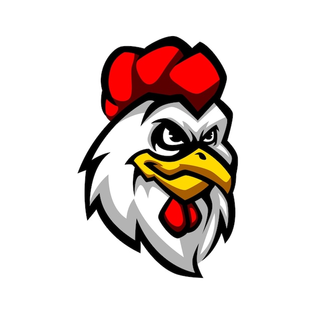LOGOTIPO DE LA MASCOTA DEL VECTOR DE LA CABEZA DEL GALLO DE POLLO