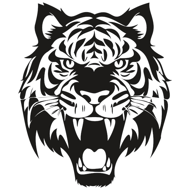 Logotipo de mascota vectorial para el equipo deportivo Insignias de plantilla de ilustración en blanco y negro de cabeza de tigre