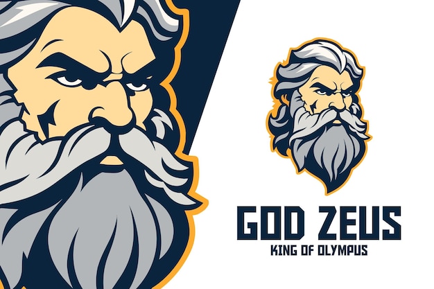 Logotipo de la mascota zeus god head un logotipo que presenta la cabeza de zeus, el rey de los dioses.