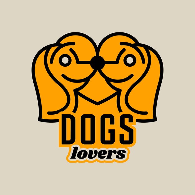 Vector logotipo en mascotas corazón perros cabeza en perfil ilustración vectorial estilo de línea